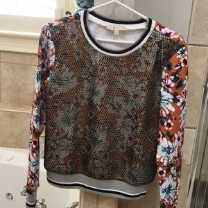 Long sleeve floral and mesh top